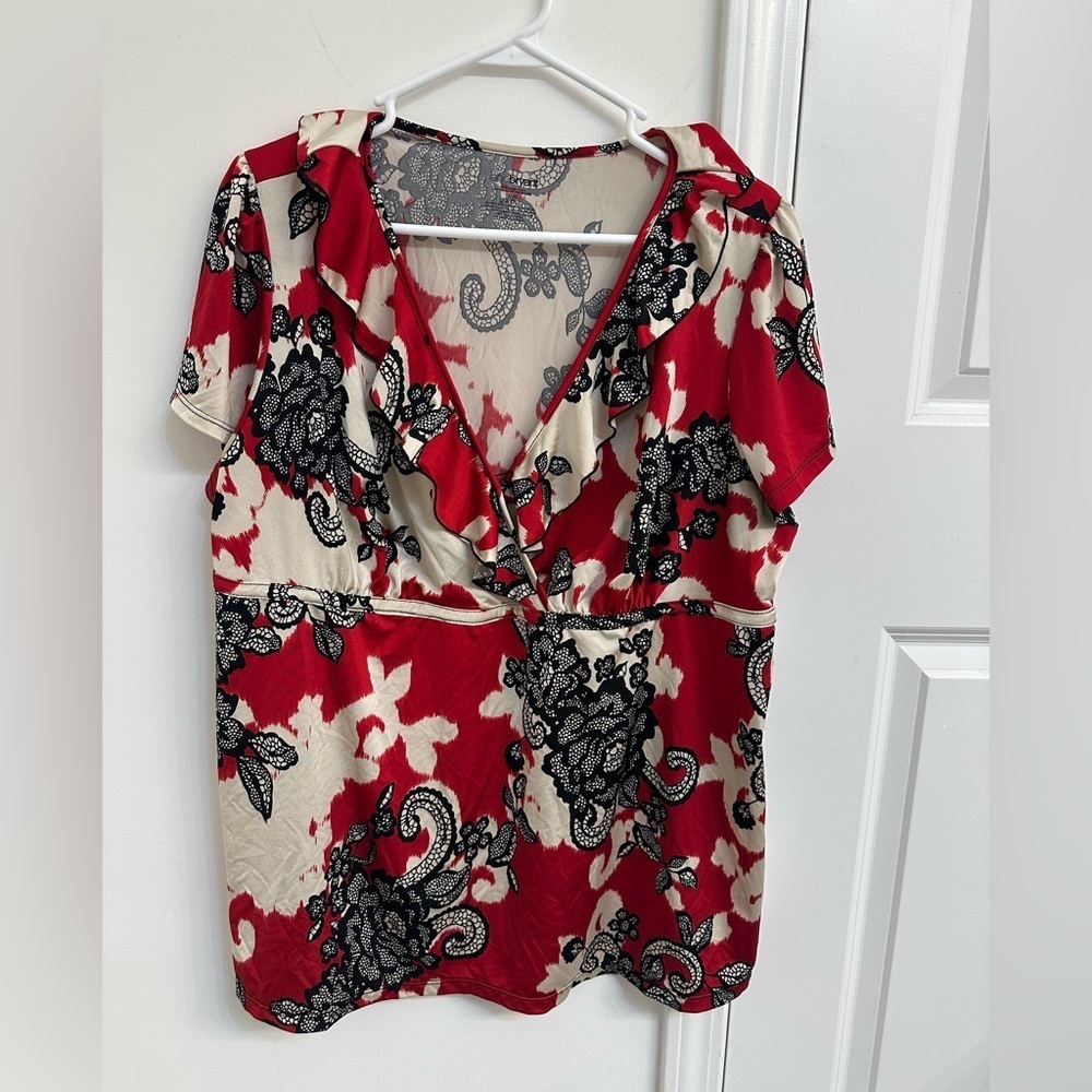 Lane Bryant Elegant Red and Black Floral Women's Top